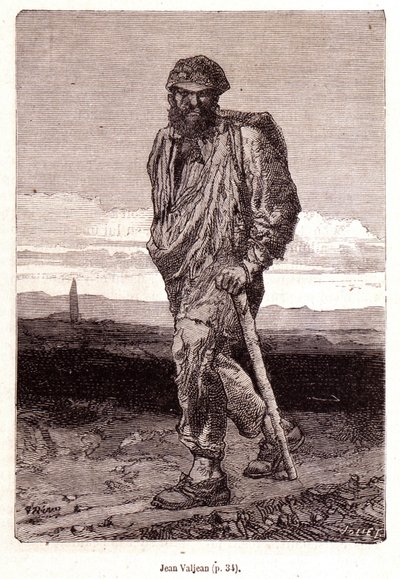 Jean Valjean - em "Les Misérables" de Victor Hugo, doente. por Brion, ed. Hetzel e Lacroix de Gustave Brion