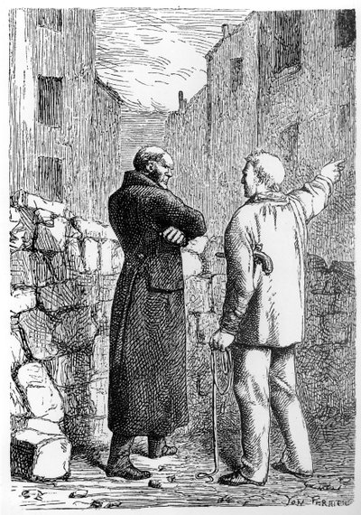 Jean Valjean Obtém sua vingança, ilustração de &39;Les Miserables&39; por Victor Hugo (1802-85) gravada por Jules Perrichon (1836-97) de Gustave Brion