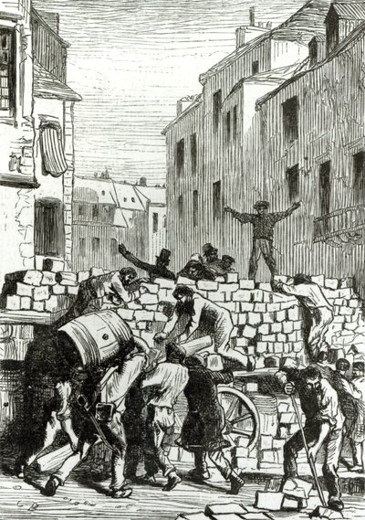 A barricada, ilustração de &39;Les Miserables&39; por Victor Hugo (1802-85) de Gustave Brion