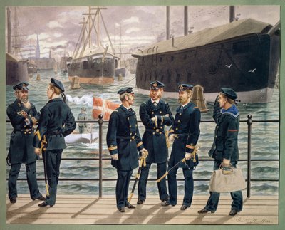 Oficiais e tropas da Marinha dinamarquesa. Aguarela de Gustav Brock de Gustave Brock