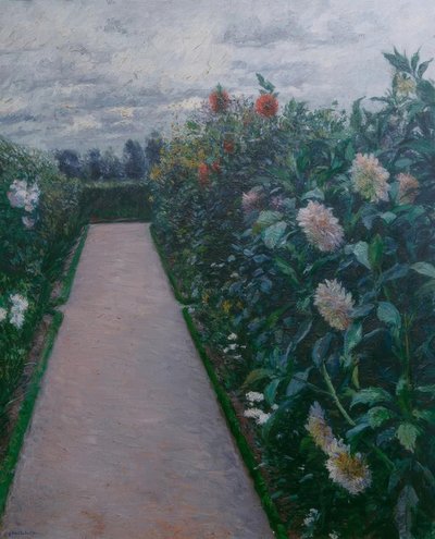 Caminho do jardim e dálias enormes, Petit Gennevilliers de Gustave Caillebotte