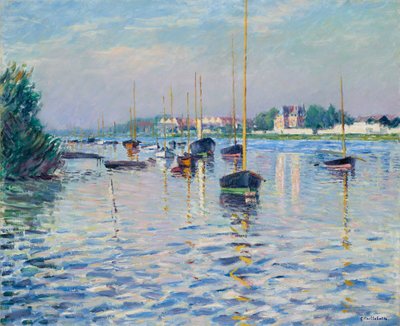 Francês: Bateaux au mouillage sur la Seine à Argenteuil Barcos atracados no Sena em Argenteuil de Gustave Caillebotte