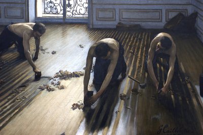 Os raspadores de chão - uma secção da pintura. de Gustave Caillebotte