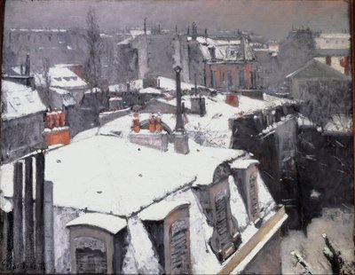 Vista dos telhados (Efeito da neve) - óleo sobre tela de Gustave Caillebotte