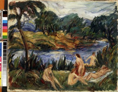 "Mulheres no rio" (Mulheres no rio) Pintura de Gustave Colin (1829-1910) Óleo sobre tela. Expressionismo. Museu de Belas Artes Mikalojus Konstantinas Ciurlionis, Kaunas, Lituânia de Gustave Colin