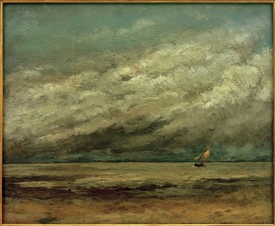 Barco à vela perto da costa, céu tempestuoso de Gustave Courbet
