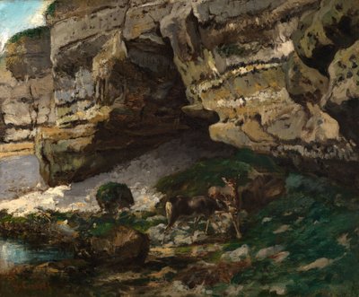 Paisagem rochosa com veados de Gustave Courbet
