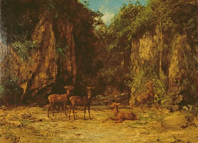 Rebanho de veados vermelhos ao entardecer de Gustave Courbet