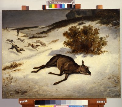 Gamo forçado a deitar-se na neve de Gustave Courbet
