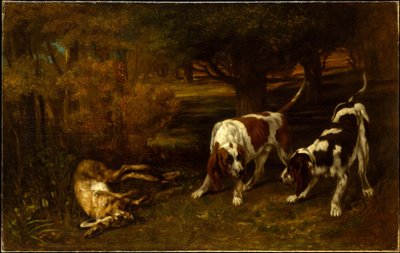 Cães de caça com uma lebre morta de Gustave Courbet