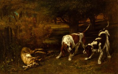 Cães de caça com lebre morta, 1857. de Gustave Courbet