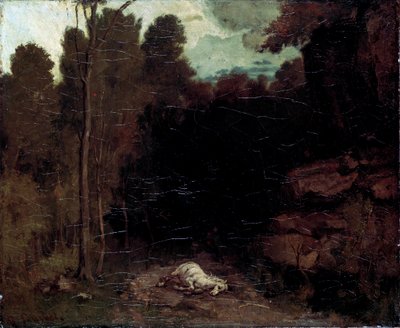 Paisagem com um cavalo morto, década de 1850. de Gustave Courbet