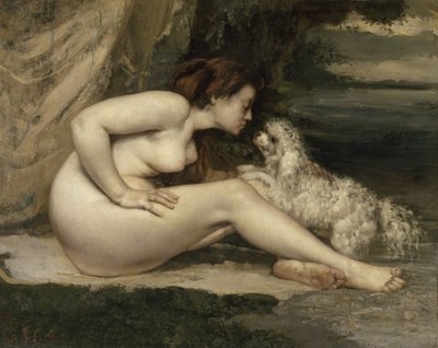 Mulher nua com um cachorro, 1861-1862 de Gustave Courbet