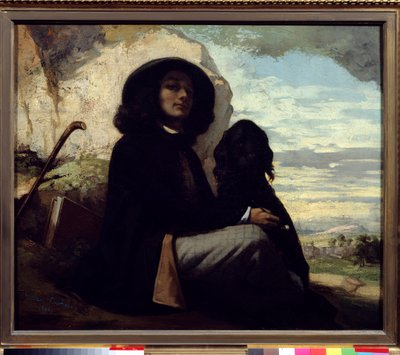 Auto-retrato com o seu cão por Gustave Courbet (1819-1877) 1842 de Gustave Courbet