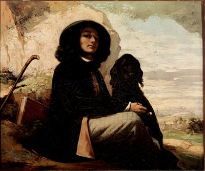 Auto-retrato com cão preto de Gustave Courbet (1819-1877) 1842 de Gustave Courbet