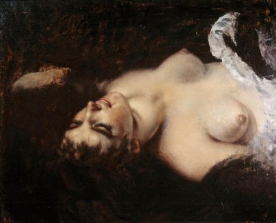 Estudo para a mulher com o papagaio O modelo poderia ser Joanna Hiffernan, dit Jo - Pintura de Gustave Courbet (1819-1877) de Gustave Courbet
