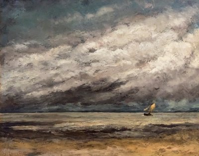 A costa com um veleiro a aproximar-se de uma tempestade, ca. 1869 (Óleo sobre tela) de Gustave Courbet
