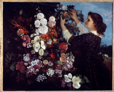 A mulher com flores ou a malha. Pintura de Gustave Courbet (1819-1877) de Gustave Courbet