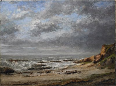 Vista de um mar agitado perto de um penhasco de Gustave Courbet