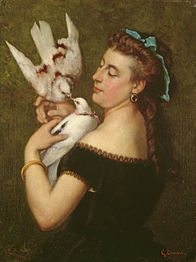Mulher, com, pombos de Gustave Courbet