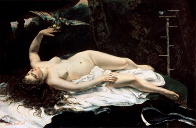Mulher com um papagaio, 1866. de Gustave Courbet