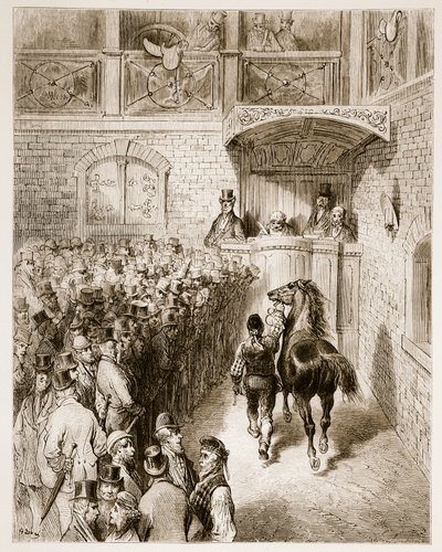A Sale at Tattersall&39;s, de &39;London, a Pilgrimage&39;, escrita por William Blanchard Jerrold (1826-94) e gravada por Pannemaker, pub. 1872 de Gustave Dore