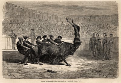 Uma cena de toureio, os Pegatores em Sevilha de Gustave Dore