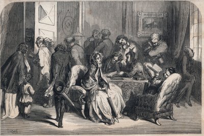 A antecâmara de um dentista. Desenho de Gustave Dore (1832-1883). Gravura em "Le Monde illustrious" de 1862. Coleção privada. de Gustave Dore