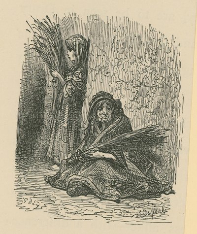 Um, mulher, e, um, menina jovem, vender, flores secas de Gustave Dore
