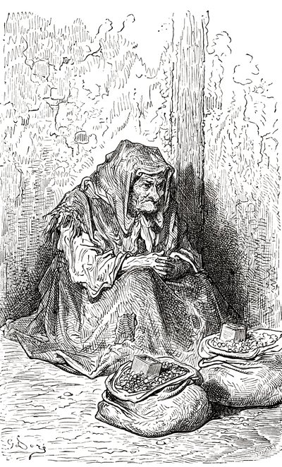 Segundo um esboço de uma velha mulher espanhola de Gustave Dore. De Life and Reminiscences of Gustave Dore, publicado em 1885. de Gustave Dore