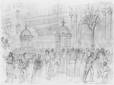 Álbum do cerco de Paris, Boulevard Montmartre, janeiro de 1871 (caneta e tinta marrom e lápis sobre papel) de Gustave Dore