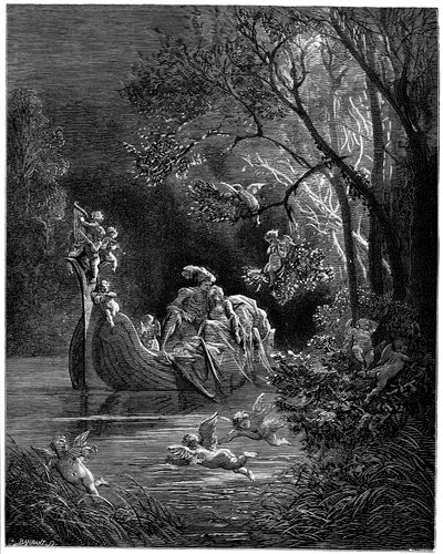 Alcina e Ruggiero como felizes amantes da pesca de Gustave Dore