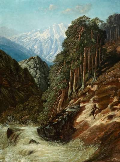 Paisagem alpina com Beck, depois de 1870 (óleo sobre tela) de Gustave Dore