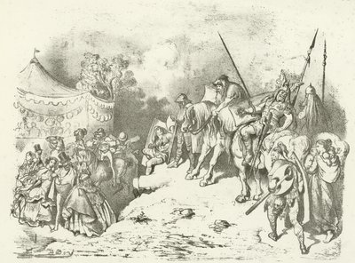 Um antigo britânico contemplando o traje de seus descendentes (gravura) de Gustave Dore