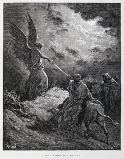 Um anjo encontrou Balaão com uma espada, ilustração da Bíblia de Dore de Gustave Dore