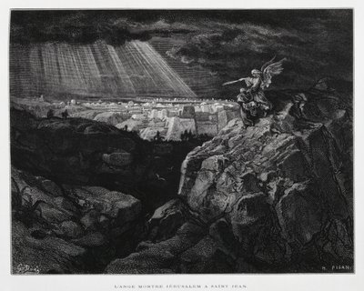 Um anjo com São João Batista diante de Jerusalém, ilustração da Bíblia de Dore de Gustave Dore