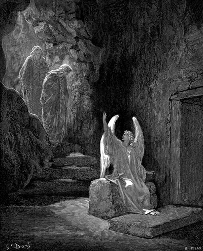 Anjo mostrando Maria Madalena e a outra Maria Cristo túmulo vazio, 1865-1866 de Gustave Dore