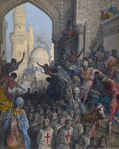 Chegada ao Cairo dos prisioneiros de Minieh - Sétima Cruzada 1248-1254, liderada por São Luís - Chegada dos prisioneiros ao Cairo - Após a derrota de Mansurah (Batalha de Mansourah) em 8 de Fevereiro de Gustave Dore