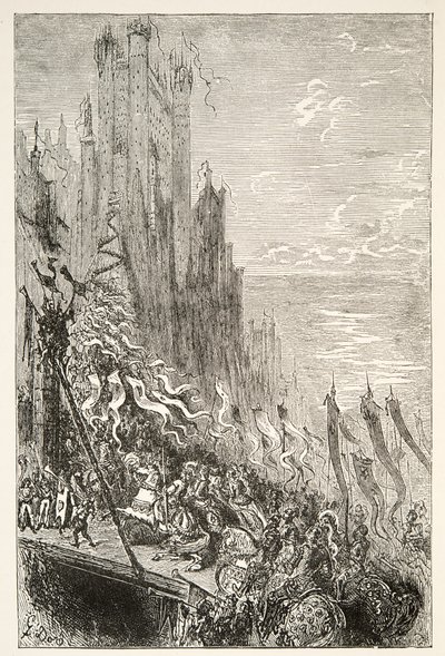 Na cidade da condessa da fonte, de histórias dos dias do rei Arthur por Charles Henry Hanson, pub.1898 de Gustave Dore