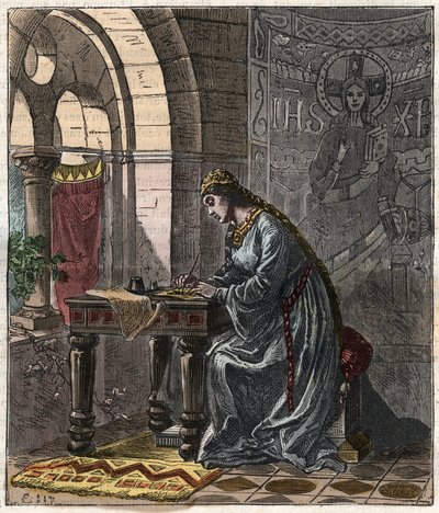 Bertrade de Montfort (1070-1117) Rainha de França (esposa de Filipe I Rei de França) em Fontevrault - Gravura de Gustave Dore do século XIX em "National History Illustred of France from the Most Retreated Times to the Today" 1876 - Colecti Particular de Gustave Dore