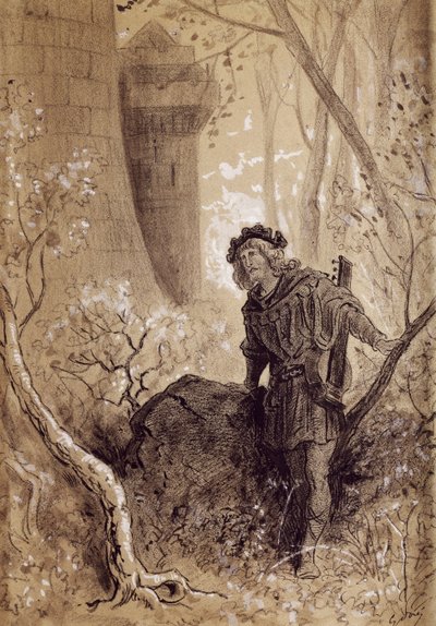 Voz loira de Ricardo Coração de Leão, ilustração para Gargântua e Pantagruel de François Rabelais (1483-1494 - 1553), gravura de Gustave Dore (1832-1883) de Gustave Dore
