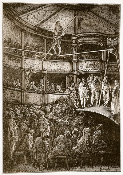 Blondin em Shoreditch, de &39;London, a Pilgrimage&39;, escrito por William Blanchard Jerrold (1826-94) e gravado por Gauchard, pub. 1872 de Gustave Dore