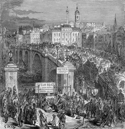 Cena movimentada na London Bridge, 1872. de Gustave Dore
