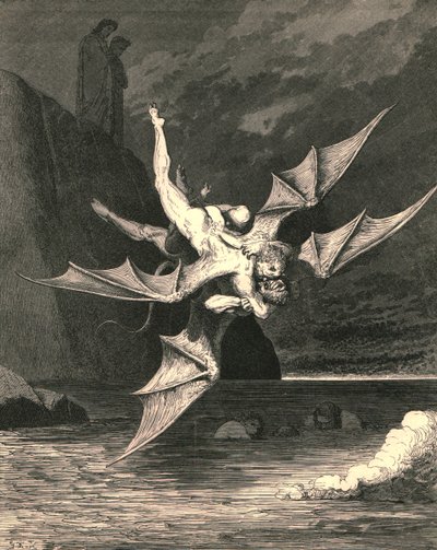 Mas o outro provou um açor ... e no lago fervente caíram, c1890. de Gustave Dore