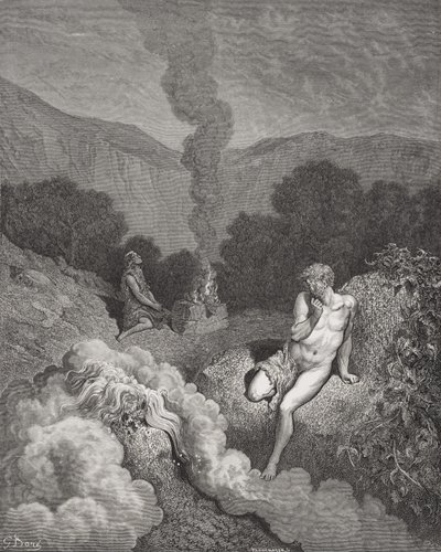 Caim e Abel Oferecendo seus Sacrifícios, ilustração da "Bíblia Sagrada" de Dore, gravada por Pannemaker, 1866 (gravura) de Gustave Dore