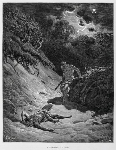 Caim mata o seu irmão Abel, Ilustração da Bíblia de Dore de Gustave Dore
