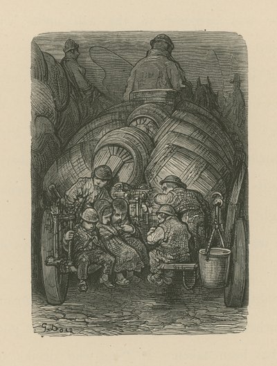 Crianças sentadas na parte de trás de um carrinho de entrega de cervejaria de Gustave Dore