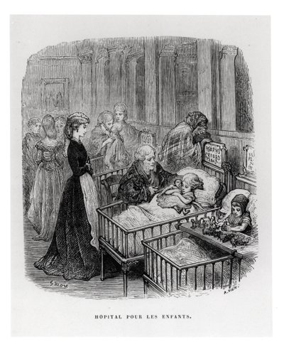 Hospital Infantil, de &39;London: A peregrinação&39; de William Blanchard Jerrold (1826-84), gravado por Alphonse Jean Baptiste Vien (n.1814) publicado em 1872 de Gustave Dore