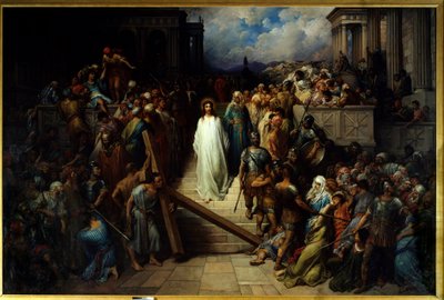Cristo a deixar o padre. Depois de ser condenado pelo povo, Jesus Cristo começou a iniciar a Via Sacra. Pintura de Gustave Dore (1832-1883) de Gustave Dore