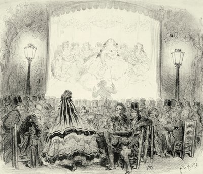 Sala de concertos de café na França, de Paul Gustave Dore" (1832-1883), ca. 1865, gravura. de Gustave Dore
